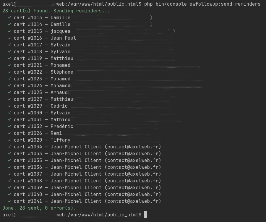 Commande CLI awfollowup:send-reminders