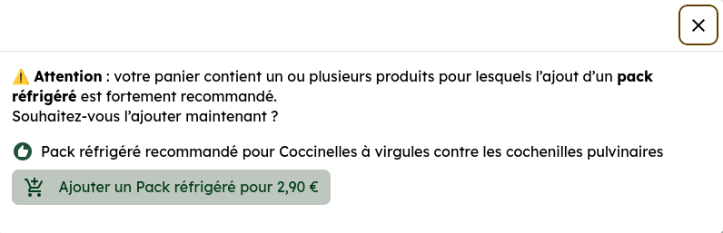 Popup de rappel sur la page de paiement