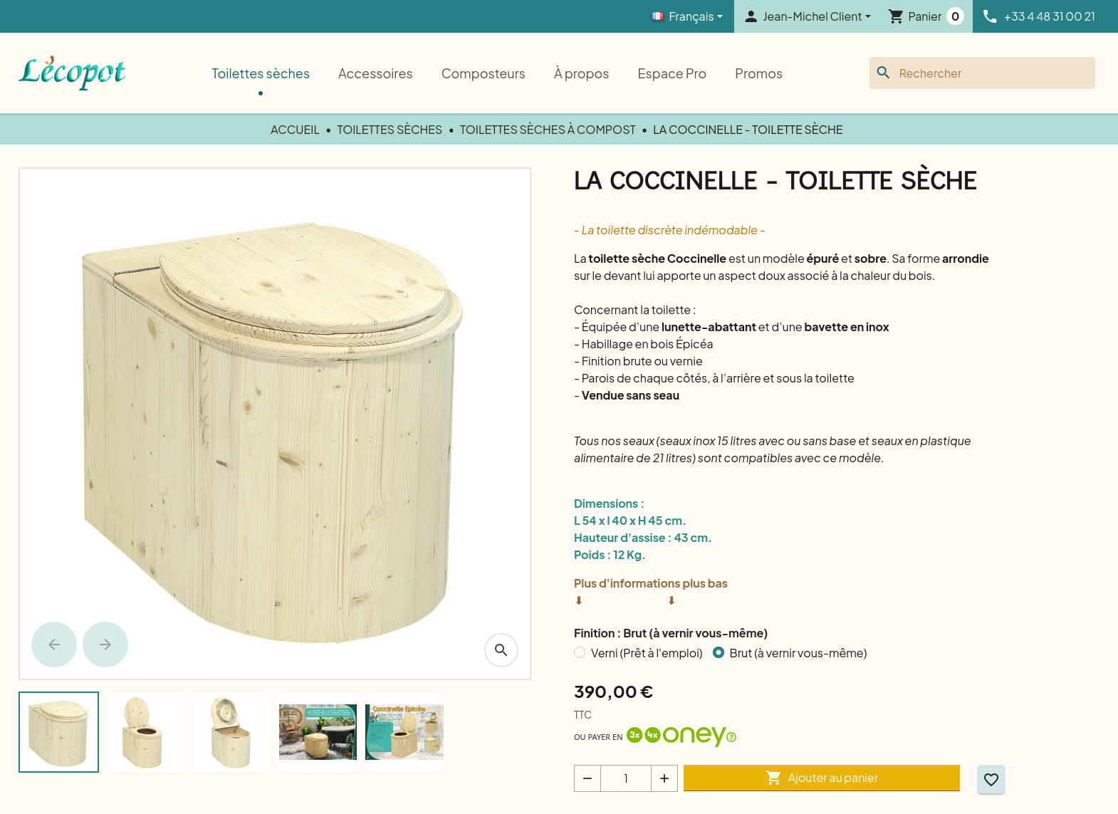 Exemple d'une page produit sur Lécopot