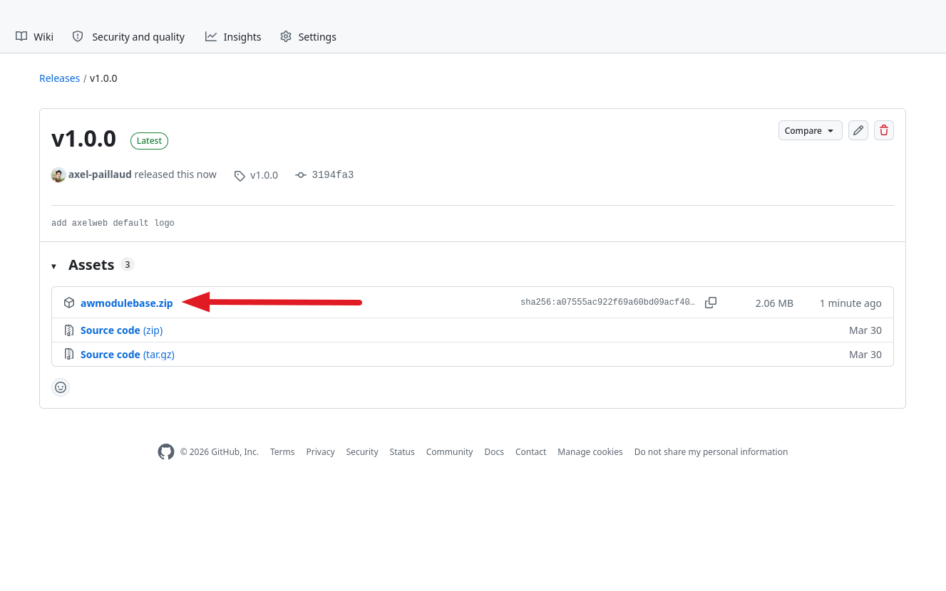 Téléchargement release GitHub awmodulebase